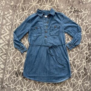 LOFT Blue Denim Long Sleeved Dress Tie Waist Pockets Small Petite